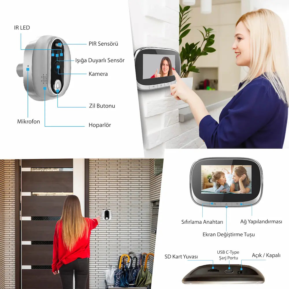 Yeco PD-10 Akıllı Görüntülü Kapı Zili – Kablosuz, Tuya Uyumlu, 1080P Güvenlik Kameralı Zil