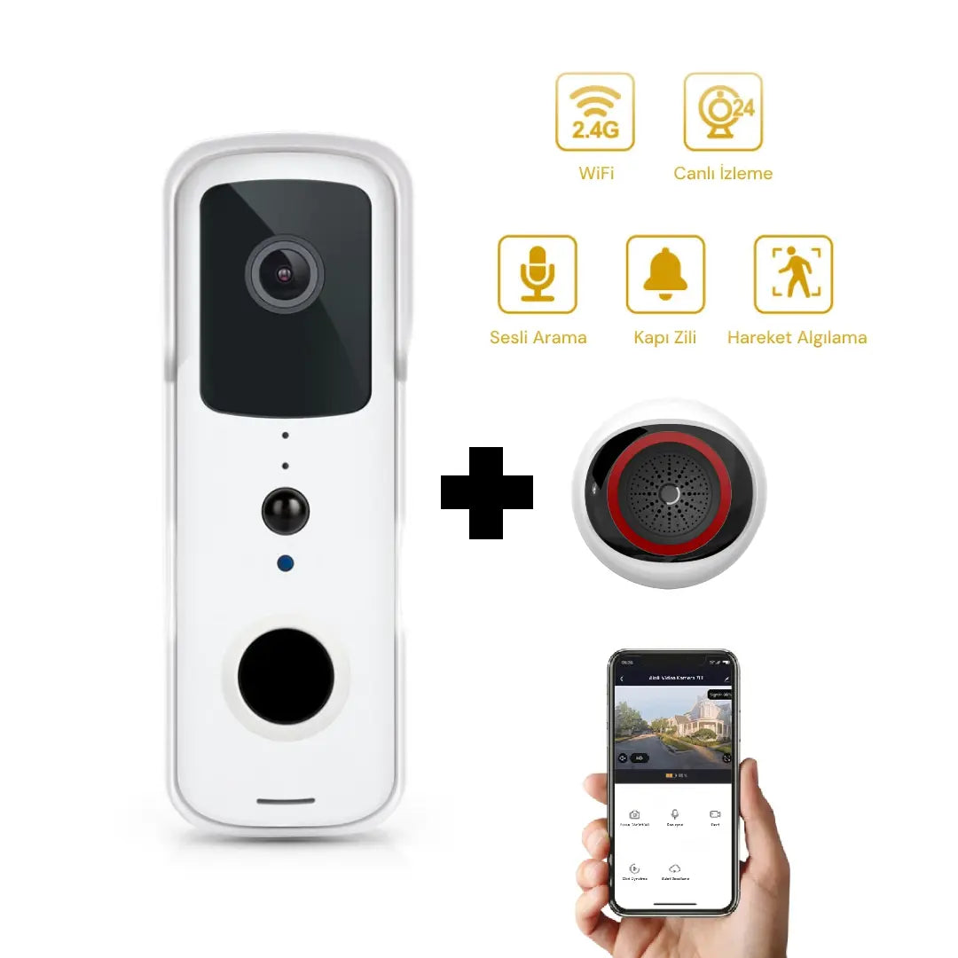 YECO BD-10 Akıllı Görüntülü Kapı Zili – Hareket Sensörlü, IP66, WiFi, Çift Yönlü Ses