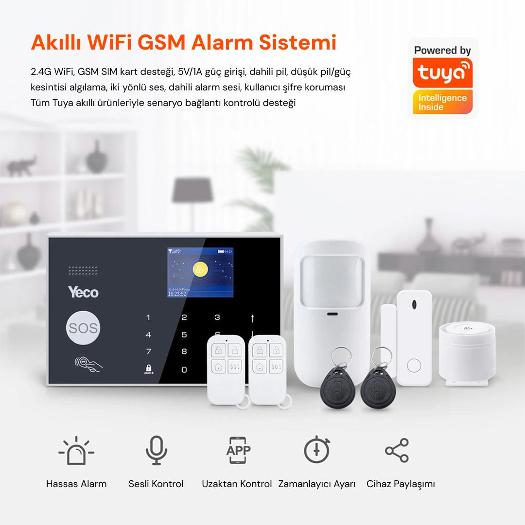 YECO SAS-10 Akıllı Alarm Sistemi, Wifi ve 4G GSM Bağlantısı, Hareket ve Kapı-Pencere Sensörü, Mobil Uyumlu