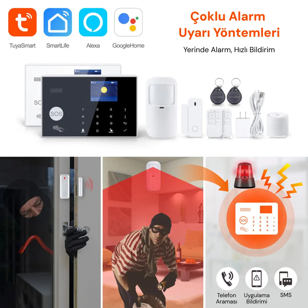 YECO SAS-10 Akıllı Alarm Sistemi, Wifi ve 4G GSM Bağlantısı, Hareket ve Kapı-Pencere Sensörü, Mobil Uyumlu