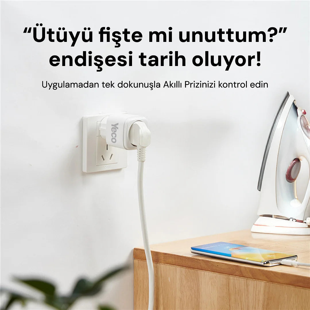 YECO SP-16 Akıllı Priz, Wi-Fi Uyumlu, Telefonla Kontrol, 16A Akım Koruma, Enerji İzleme, 2 Adet