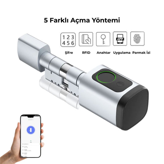Yeco Bluetooth Akıllı Barel Kilit – Parmak İzi, Şifre, Kart & Mobil Uygulama, Tuya Smart / Smart Life Uyumlu, Type-C Acil Güç Girişi, Ayarlanabilir Silindir