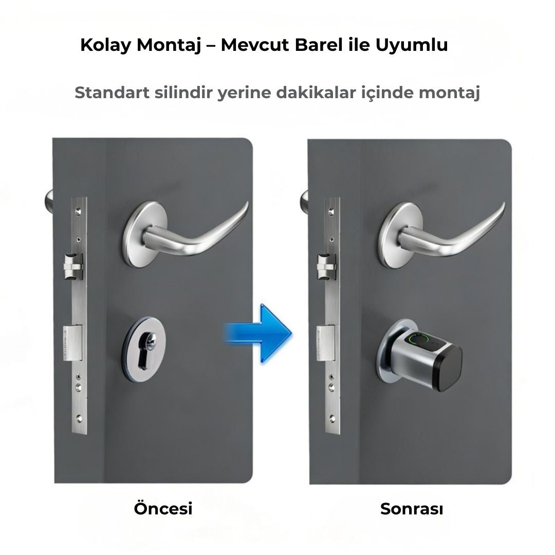 Yeco Bluetooth Akıllı Barel Kilit – Parmak İzi, Şifre, Kart & Mobil Uygulama, Tuya Smart / Smart Life Uyumlu, Type-C Acil Güç Girişi, Ayarlanabilir Silindir
