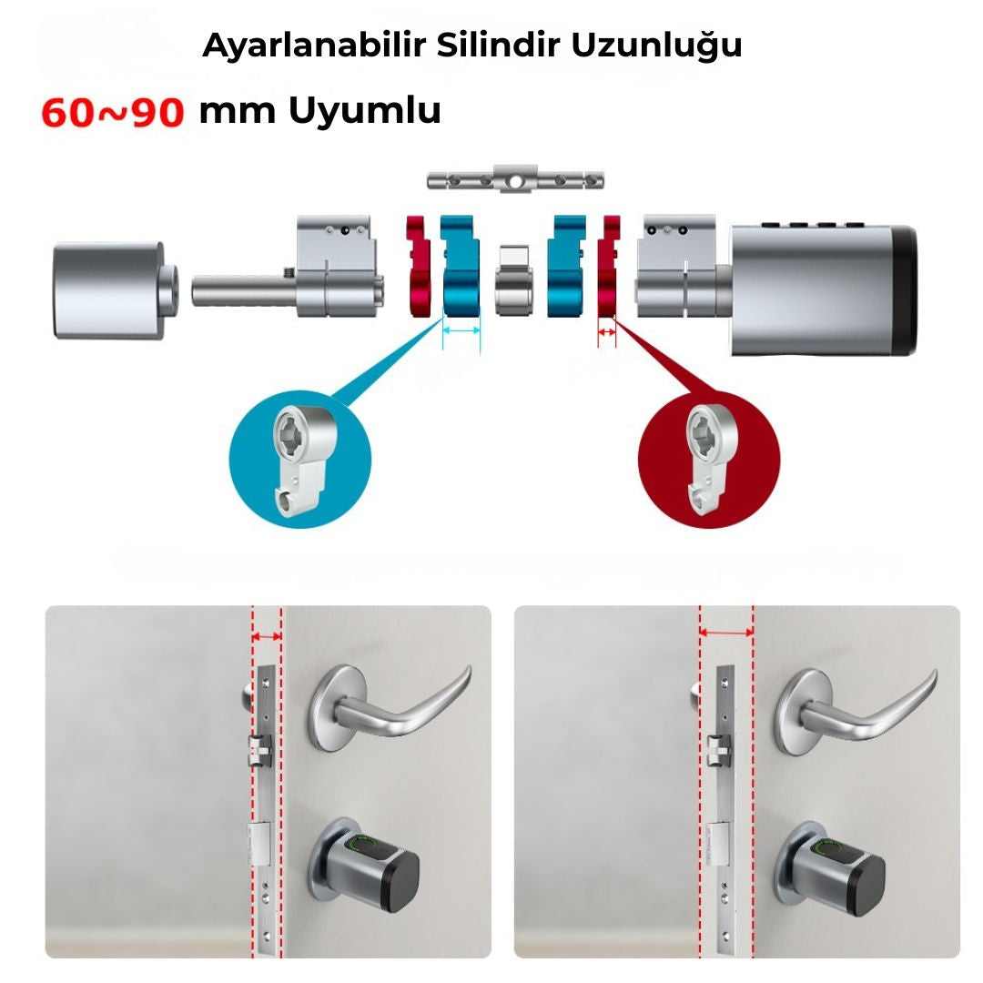 Yeco Bluetooth Akıllı Barel Kilit – Parmak İzi, Şifre, Kart & Mobil Uygulama, Tuya Smart / Smart Life Uyumlu, Type-C Acil Güç Girişi, Ayarlanabilir Silindir