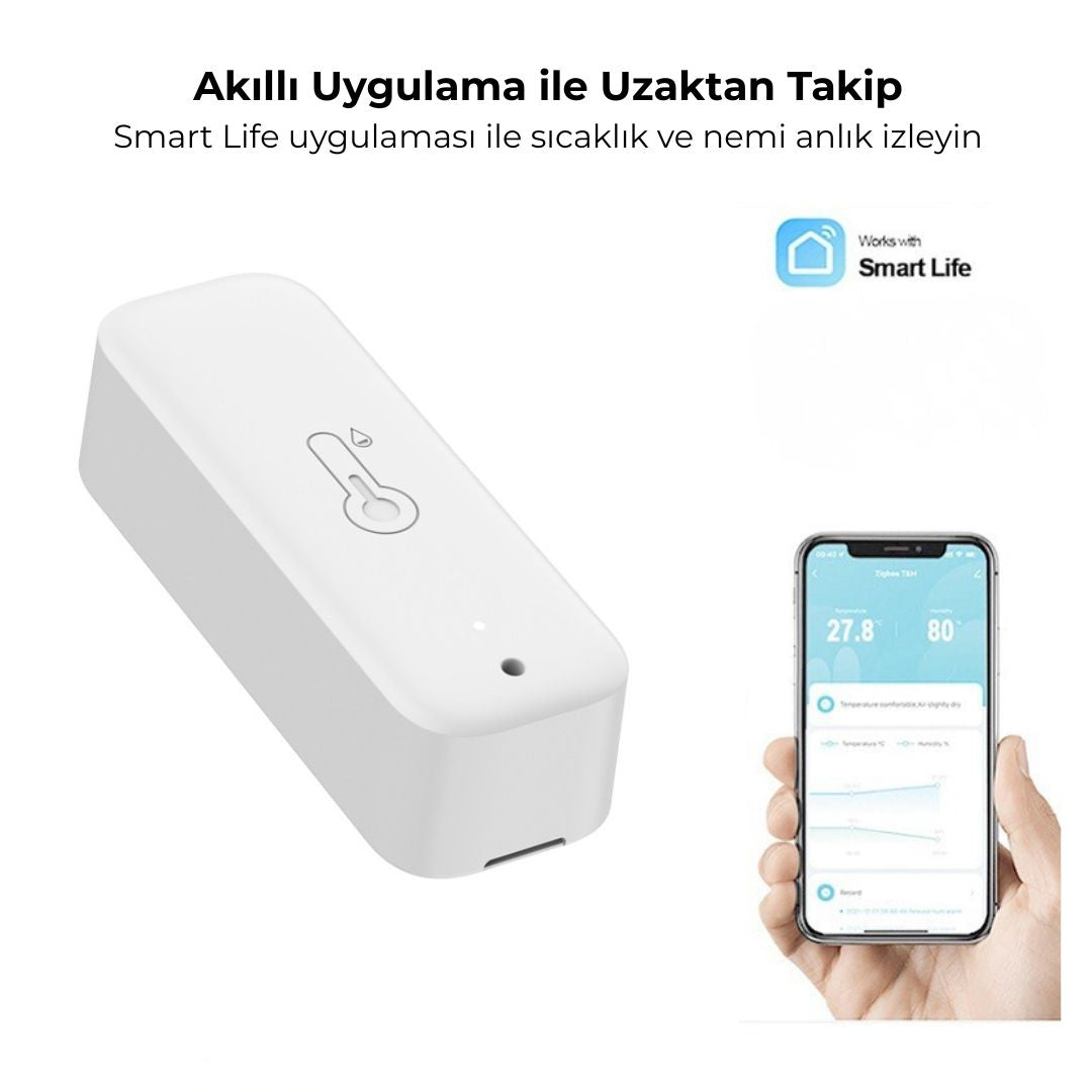YECO WiFi Akıllı Sıcaklık ve Nem Sensörü, Tuya Uyumlu, Uygulama Kontrollü, Pilli