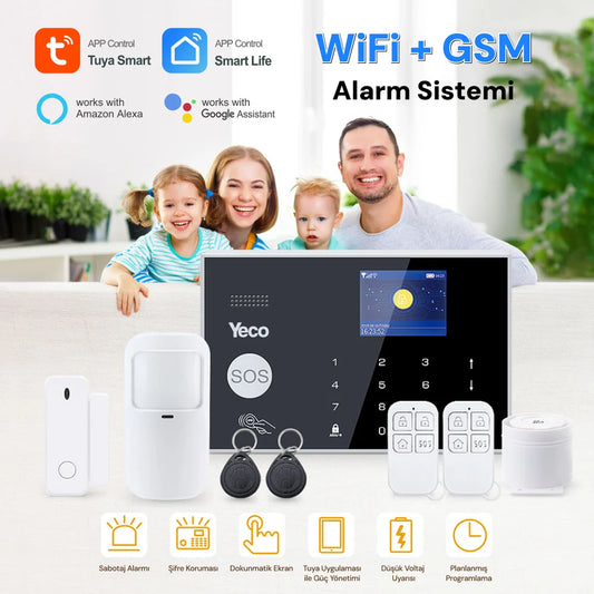 YECO SAS-10 Akıllı Alarm Sistemi, Wifi ve 4G GSM Bağlantısı, Hareket ve Kapı-Pencere Sensörü, Mobil Uyumlu