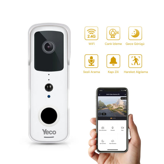 YECO BD-10 Akıllı Görüntülü Kapı Zili – Hareket Sensörlü, IP66, WiFi, Çift Yönlü Ses