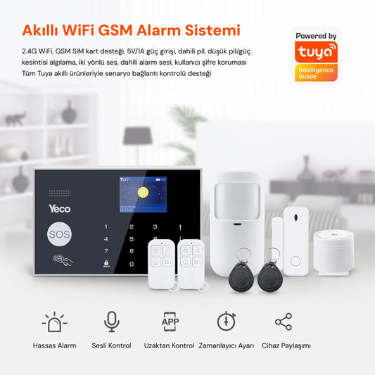 YECO SAS-10 Akıllı Alarm Sistemi, Wifi ve 4G GSM Bağlantısı, Hareket ve Kapı-Pencere Sensörü, Mobil Uyumlu