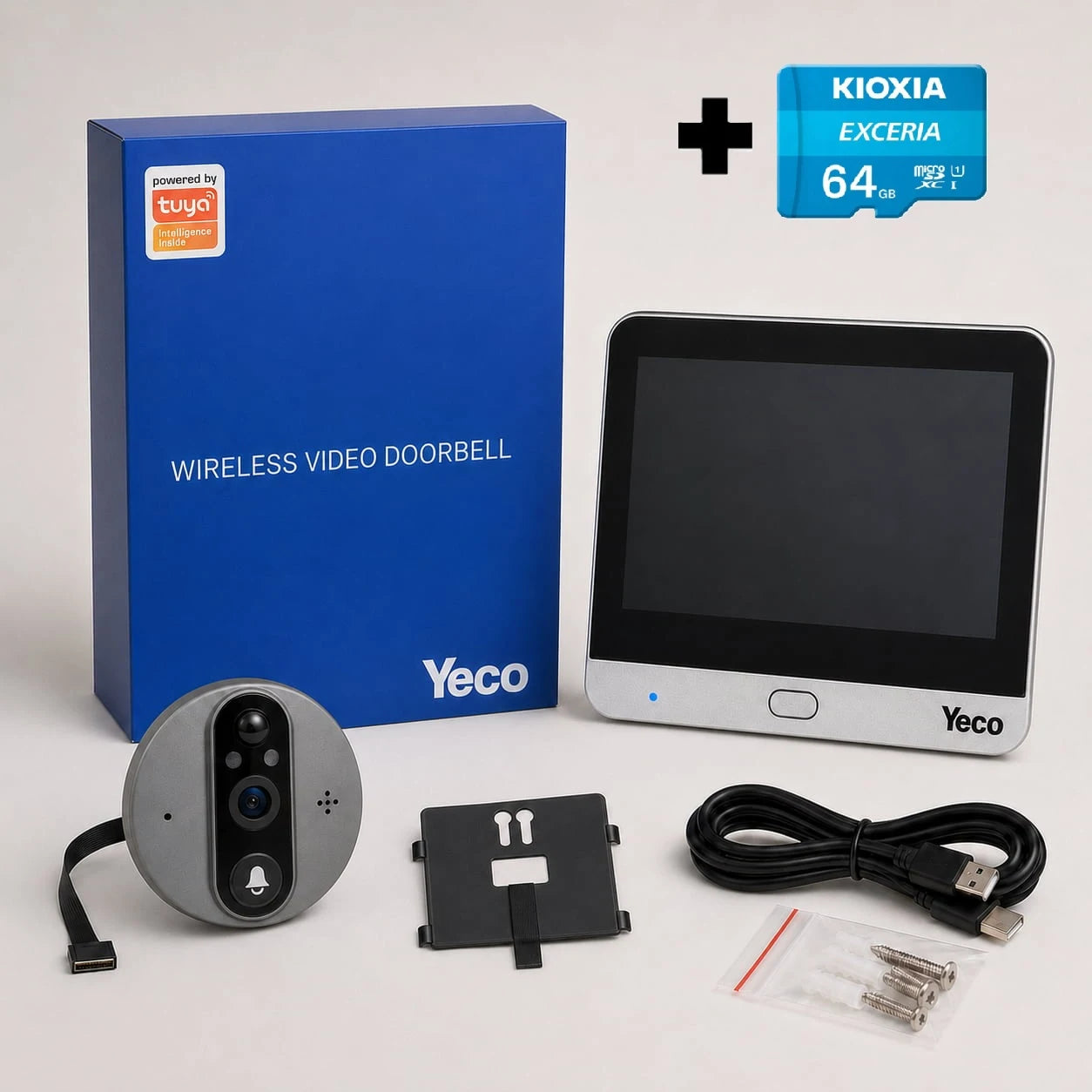YECO PD-20 Akıllı Görüntülü Kapı Dürbünü, Kioxia 64GB Micro SD Kart Dahil