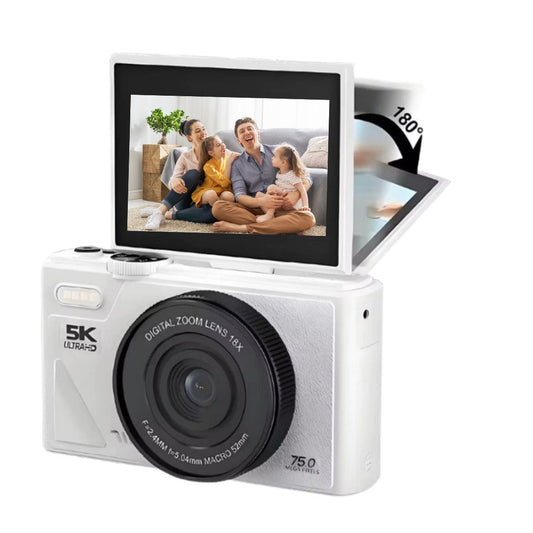 YECO 5K Dijital Kamera 75MP, 18X Zoom, Flaşlı, Beyaz Renk, Vlog Kamera, MP4 Video, Türkçe Menü