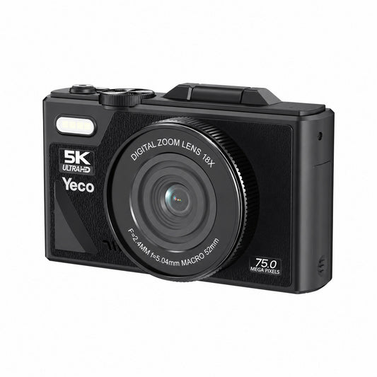 YECO 5K Dijital Kamera 75MP, 18X Zoom, Flaşlı, Retro Tasarım Vlog Kamera, MP4 Video