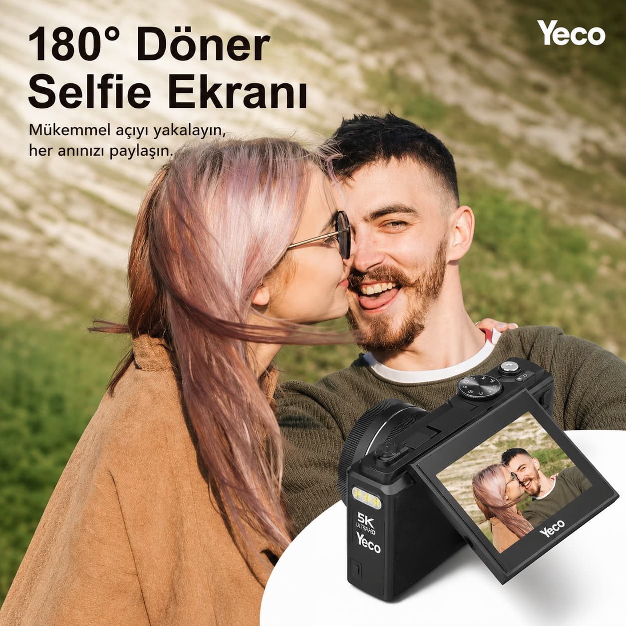 YECO DC75 5K Dijital Kamera 75MP, 18X Zoom, Döner Selfie Ekranı