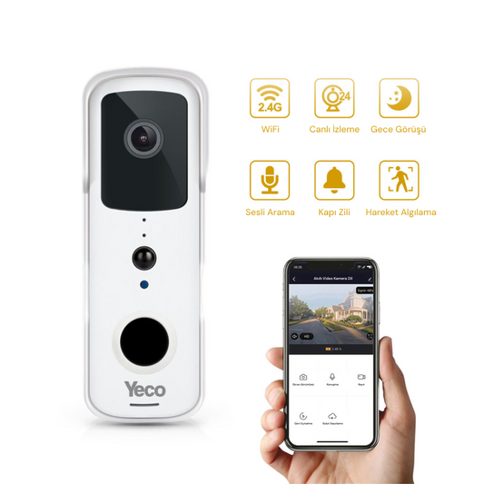 YECO BD-10 Akıllı Görüntülü Kapı Zili – PIR Sensör, IP66, WiFi, Çift Yönlü Ses