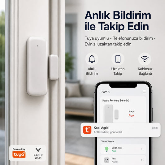 YECO MK-10 Akıllı WiFi Kapı ve Pencere Sensörü – Tuya Uyumlu, Bildirimli, Kablosuz