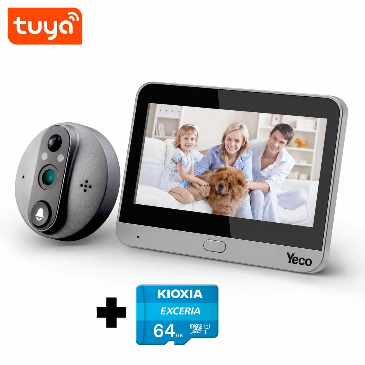 YECO PD-20 Akıllı Görüntülü Kapı Dürbünü, Kioxia 64GB Micro SD Kart Dahil