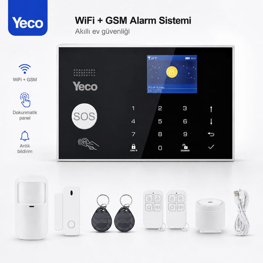 YECO SAS-10 Akıllı Alarm Sistemi, WiFi ve GSM/4G, Tuya Uyumlu, Mobil Kontrollü