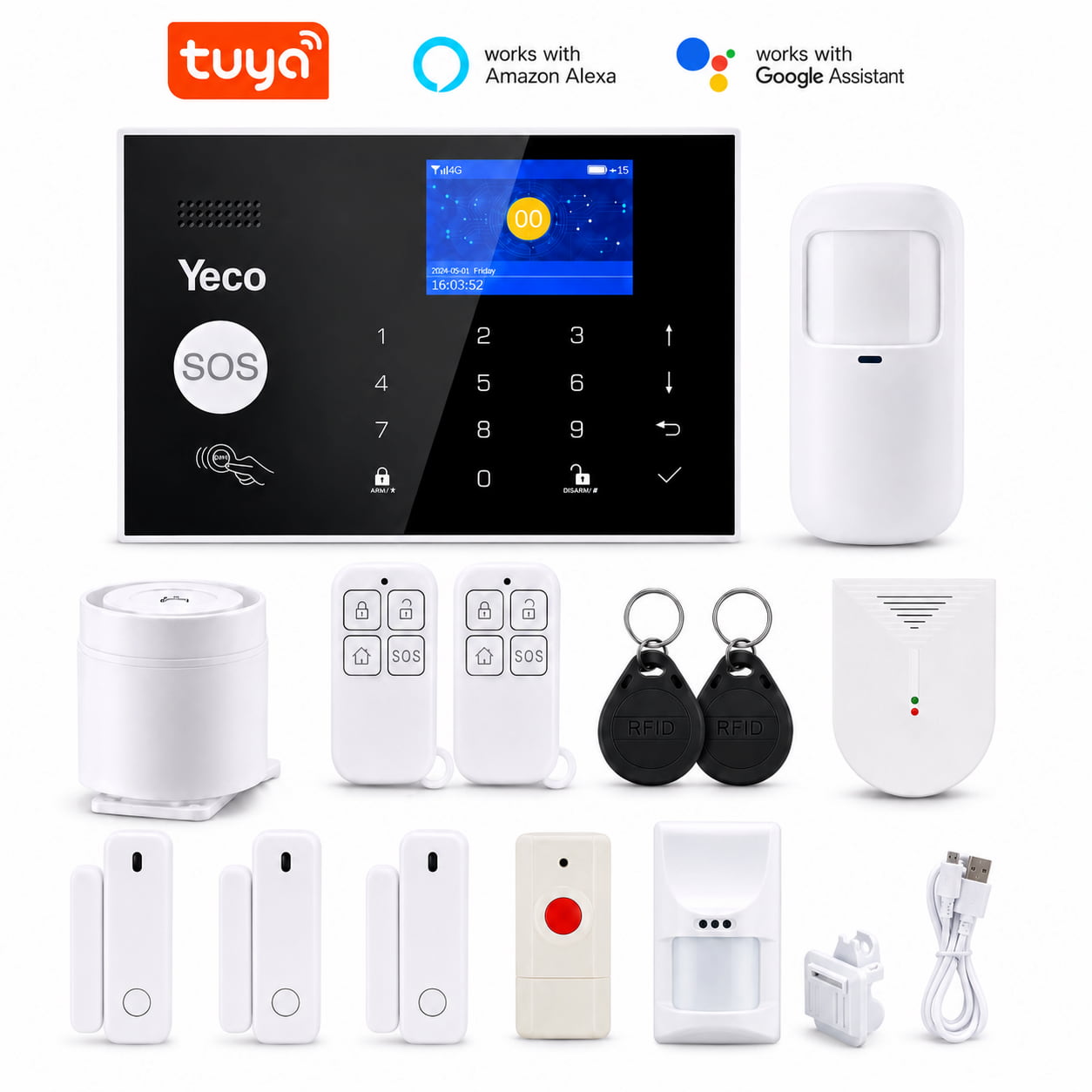 YECO SAS-10 Premium Akıllı Alarm Sistemi, WiFi, GSM/4G, Tuya Uyumlu, Mobil Kontrollü
