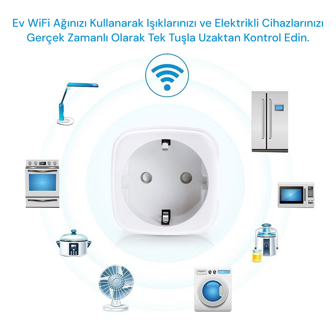 YECO SP-16 Akıllı Priz, Wi-Fi Uyumlu, Telefonla Kontrol, 16A Akım Koruma, Enerji İzleme